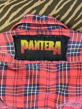 VINTAGE Pantera DISTRESSED Plaid Button-Up Shirt with Bold Patch Size:Sm